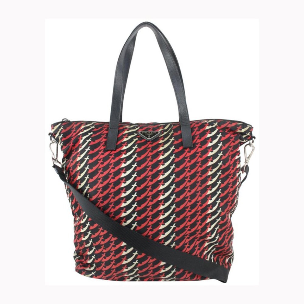 Prada Red Nylon Tessuto 2way Convertible Tote Bag 915pr69